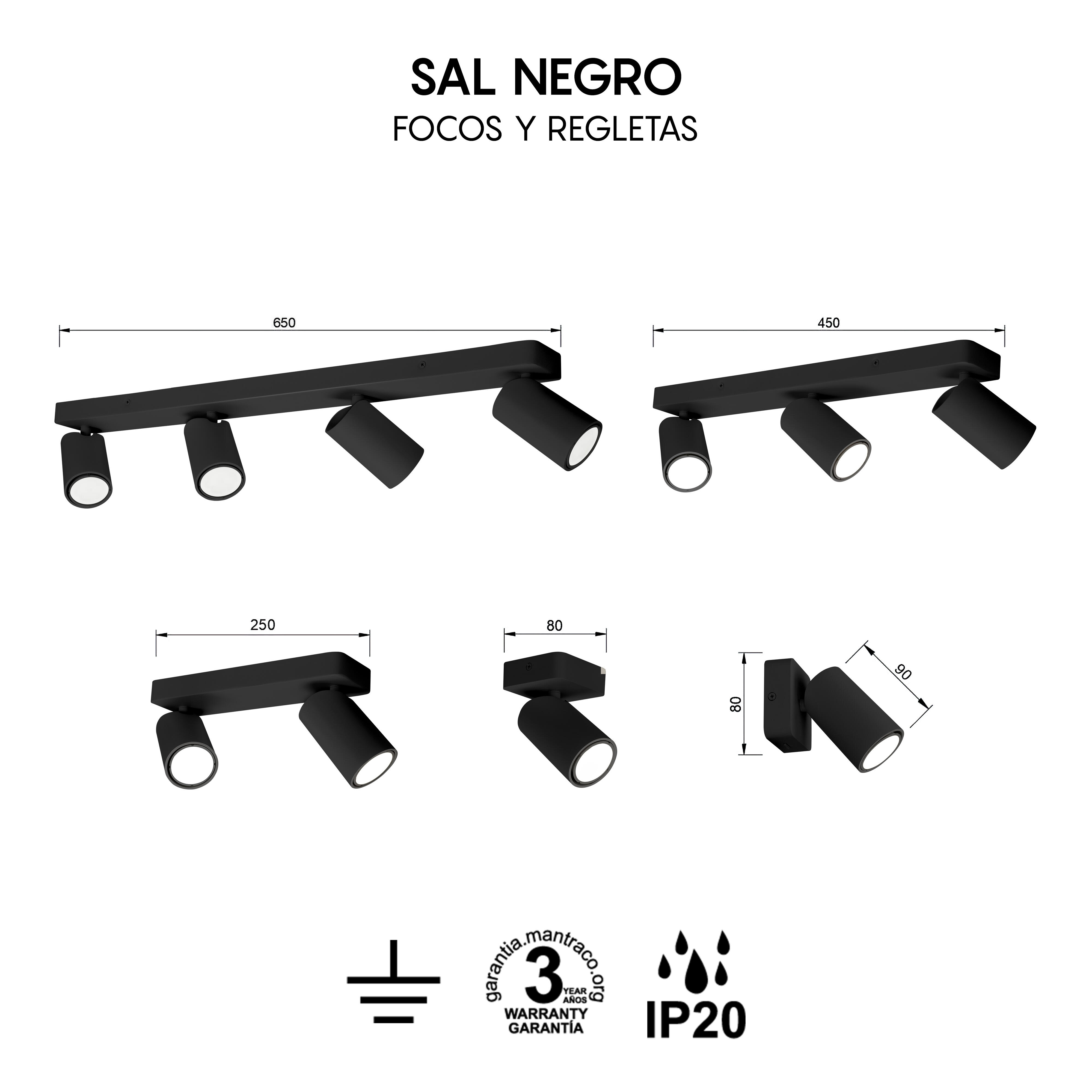 Aplique de pared Sal MANTRA de aluminio negro compatible con casquillo GU10 IP20 - 5