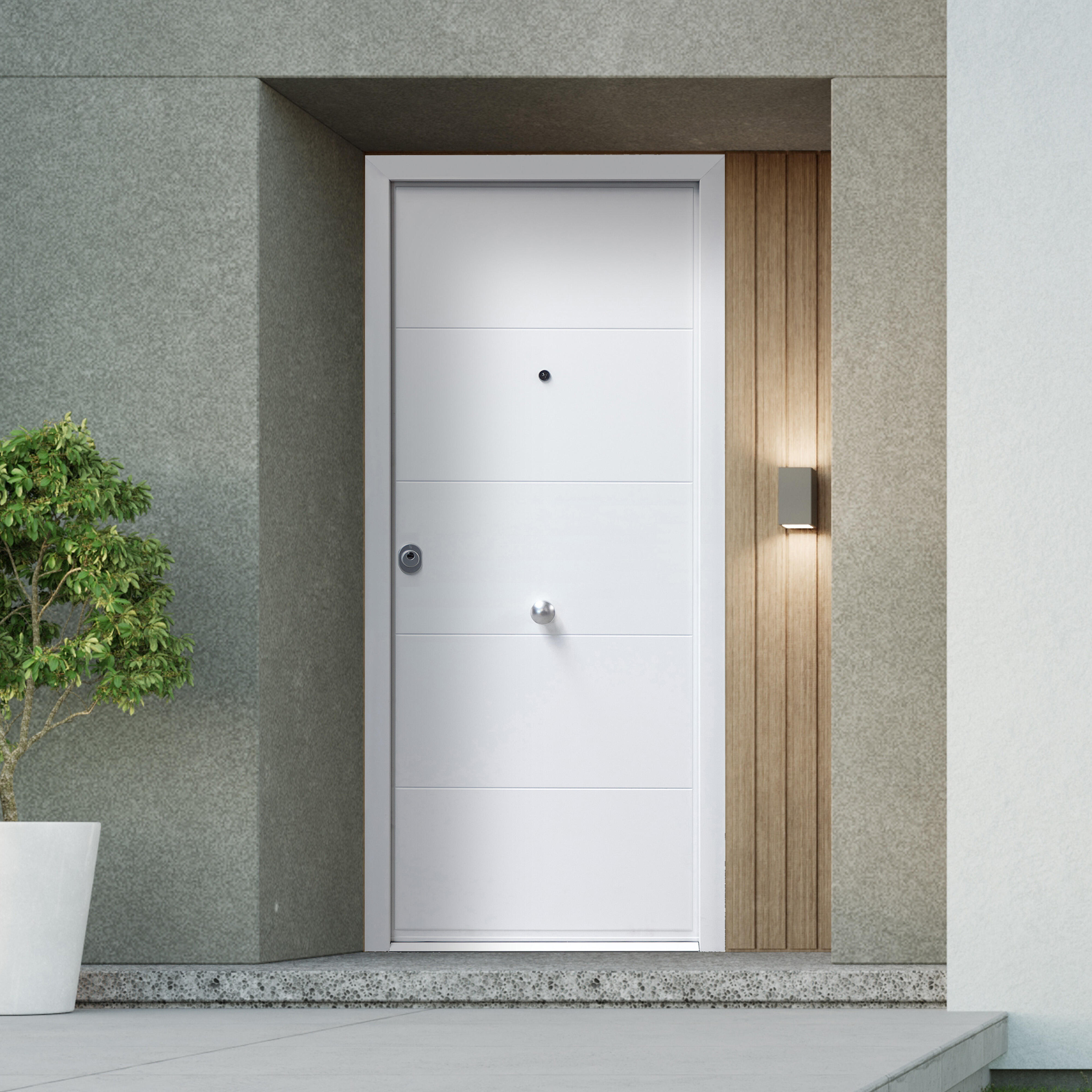 Puerta de entrada acorazada serie silver 1,0 fresada blanco / interior liso blanco apertura derecha 209x93cm