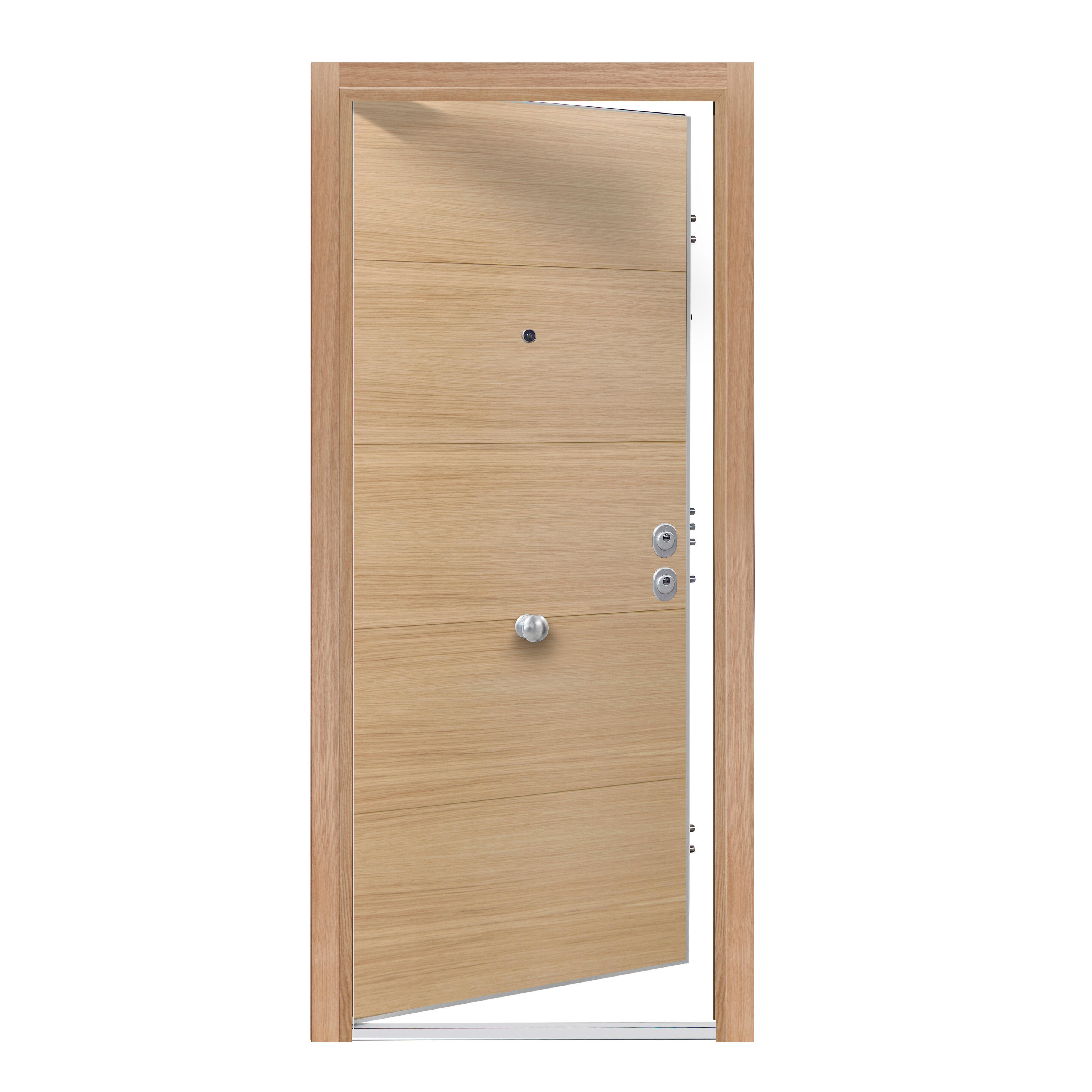 Puerta de entrada acorazada serie Silver 2,0 fresada roble / interior liso blanco apertura izquierda 208x90.3cm - 13