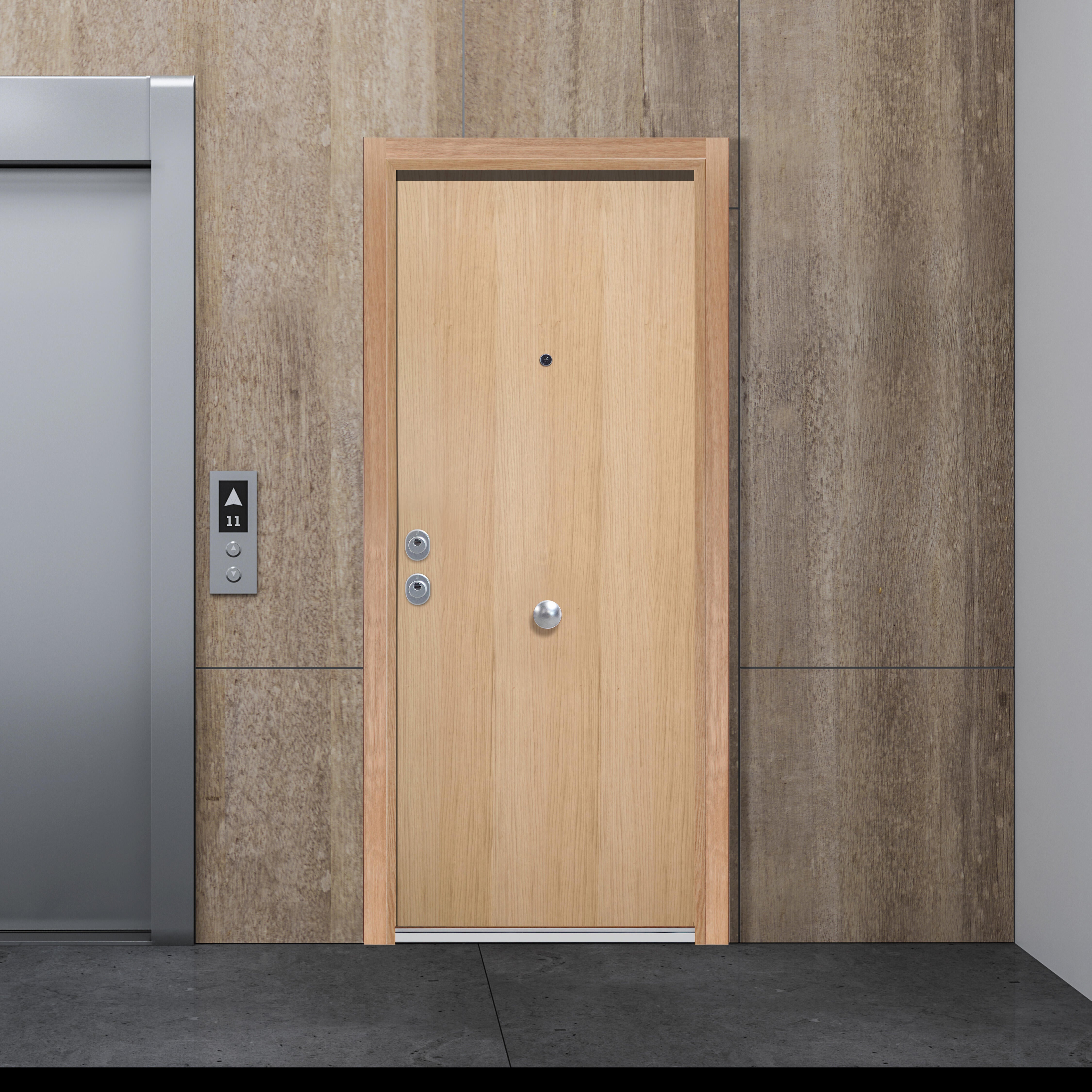 Puerta de entrada acorazada serie silver 2,0 liso roble / interior liso roble apertura derecha 208x90.3cm