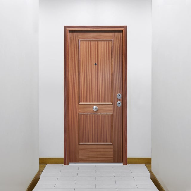 Puerta de entrada acorazada serie Silver 2,0 dos cuadros sapelly / interior Lucerna fresada blanco apertura izquierda 208x90.3cm