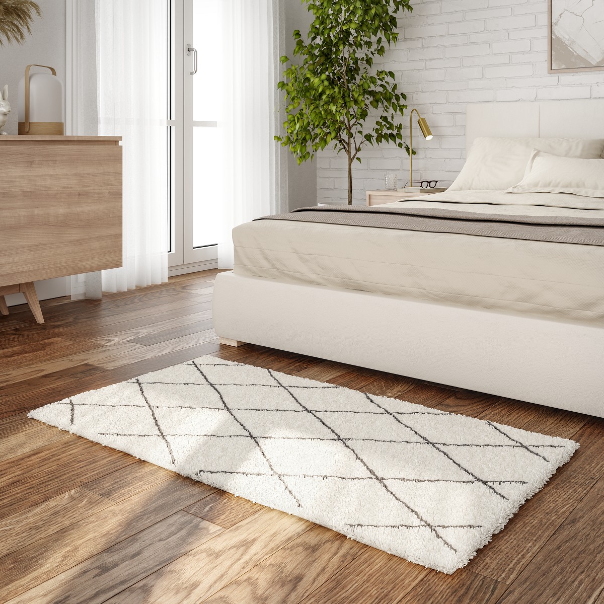 Alfombra pie de cama poliéster Blizz Bereber 60x110cm pelo largo liso gris lavable en lavadora - 2