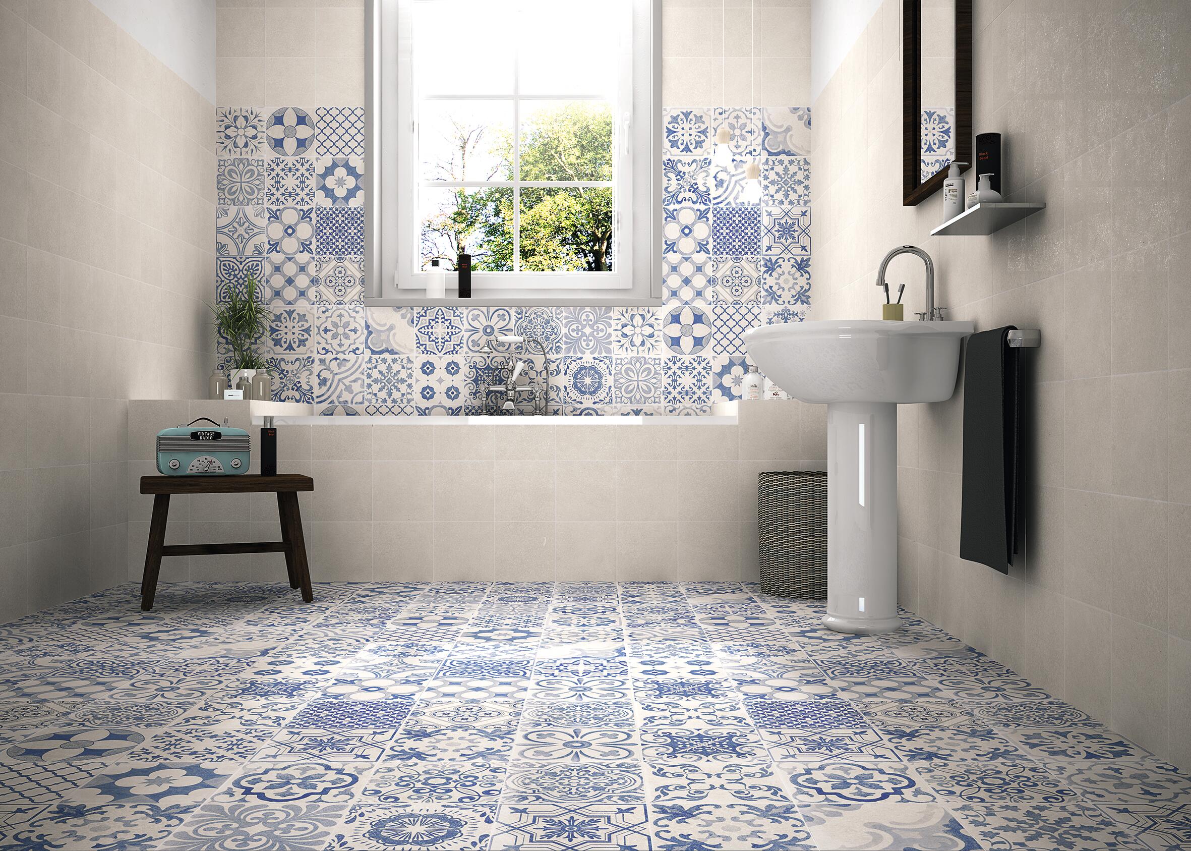 Suelo porcelánico skyros efecto hidráulico blanco 44x44 cm c1