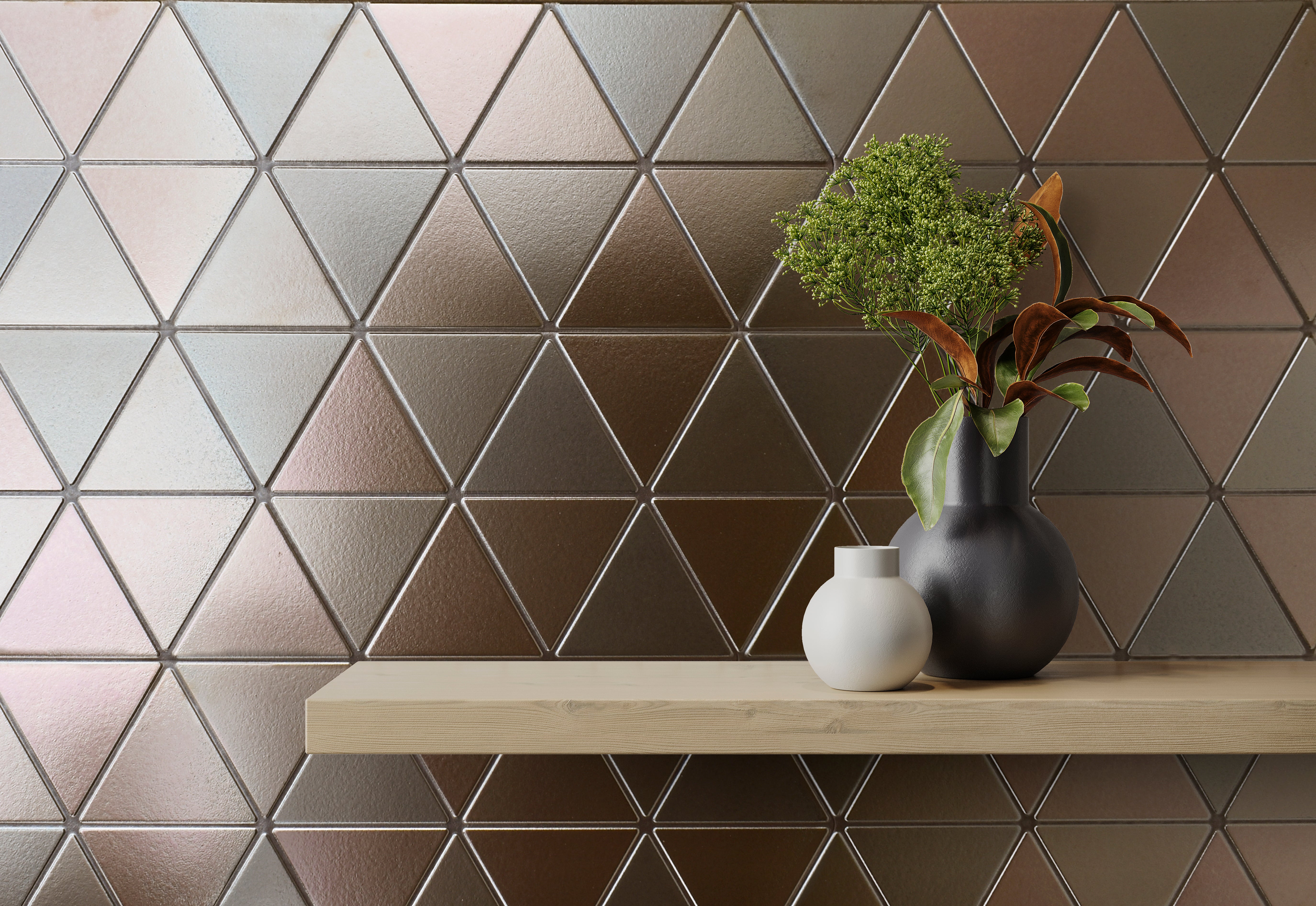 Azulejo porcelánico triangle efecto metal metalizado negro 28x48.5 cm
