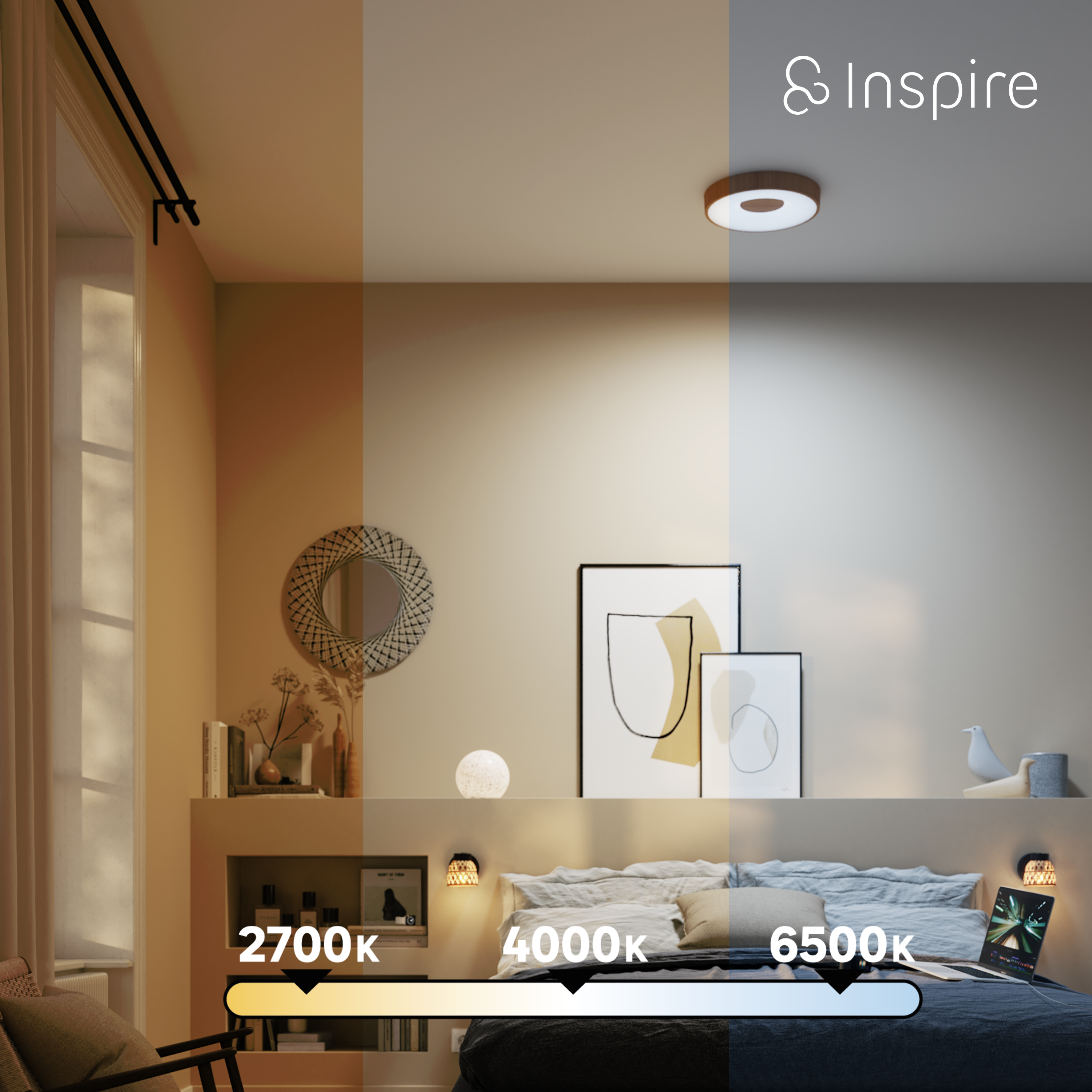 Plafonnier LED Piazo bois, variation de lumière, D.38cm INSPIRE - 8