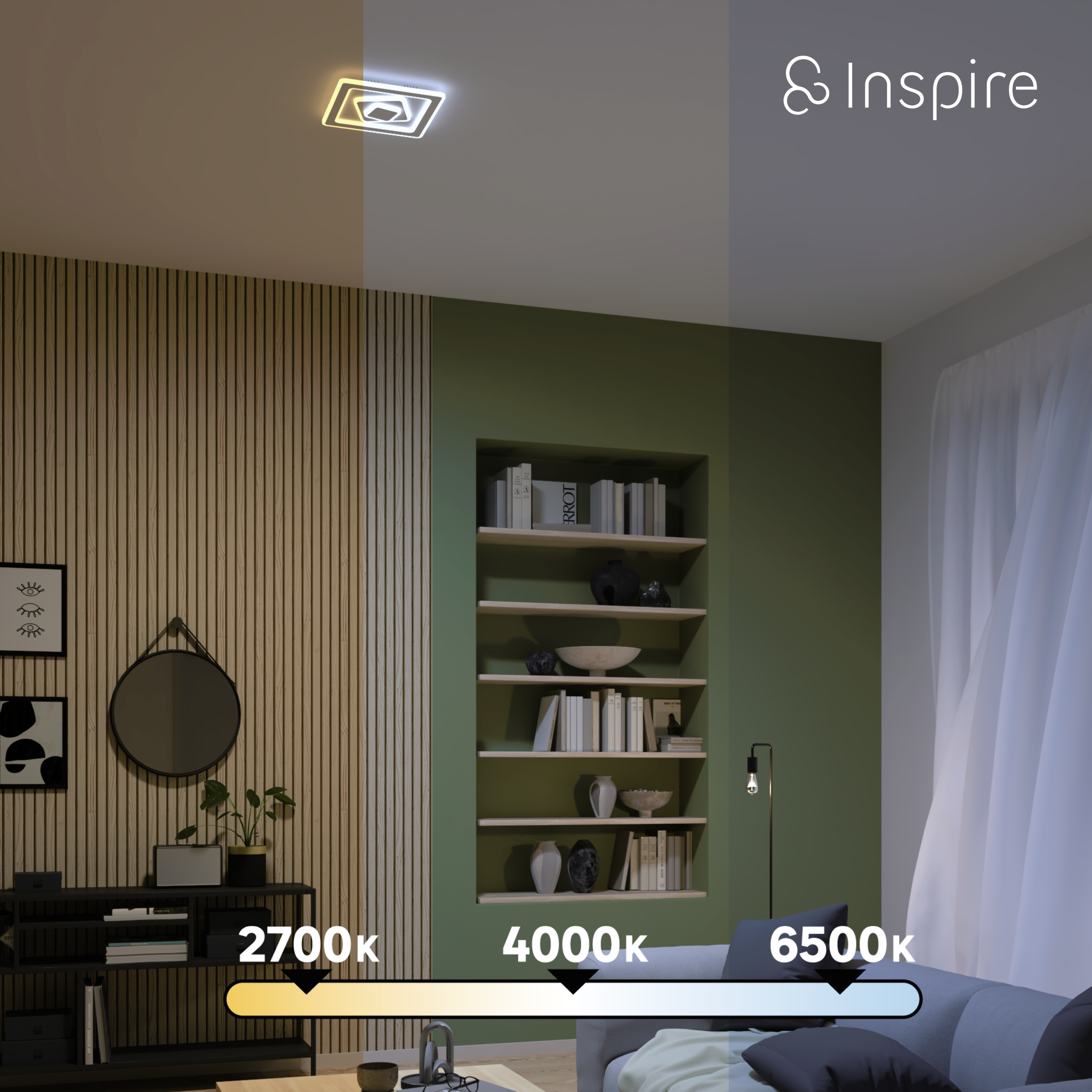 Plafonnier led, 4800 lumens, variation de blancs, Kaoli carré, INSPIRE, D.35 cm - 4