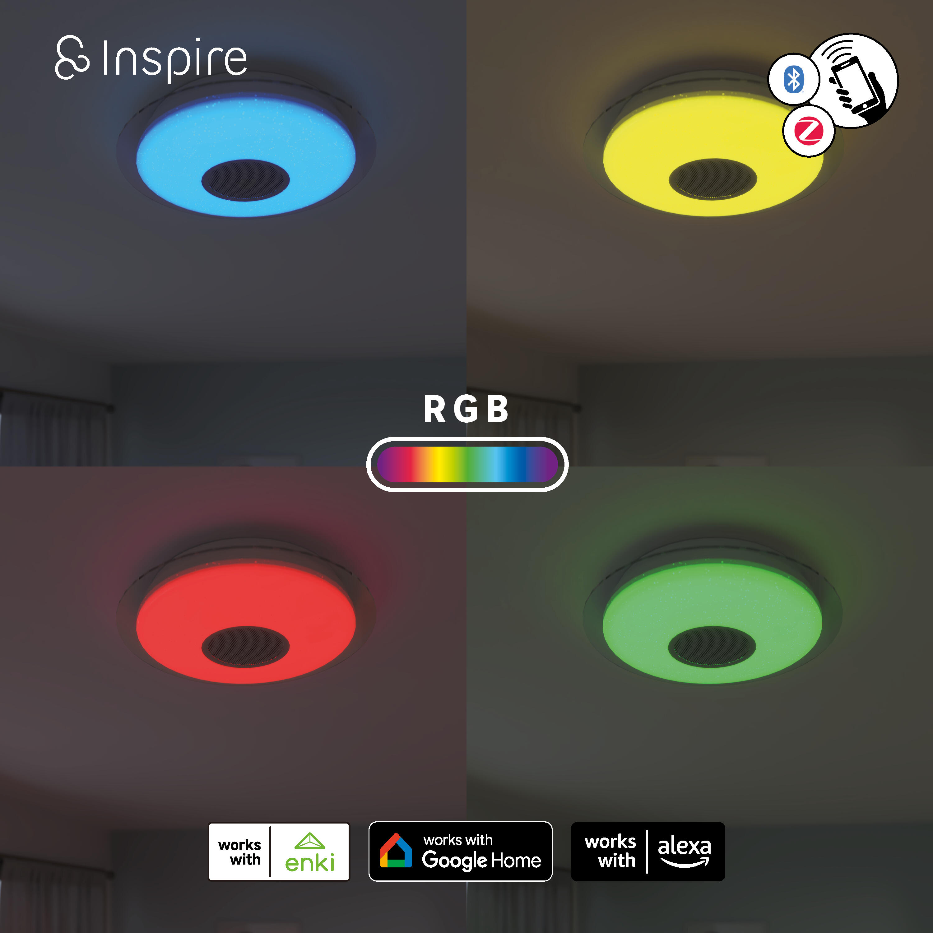 Plafonnier, changement de couleur, enceinte bluetooth, Vizzini ENKI INSPIRE D40 - 7