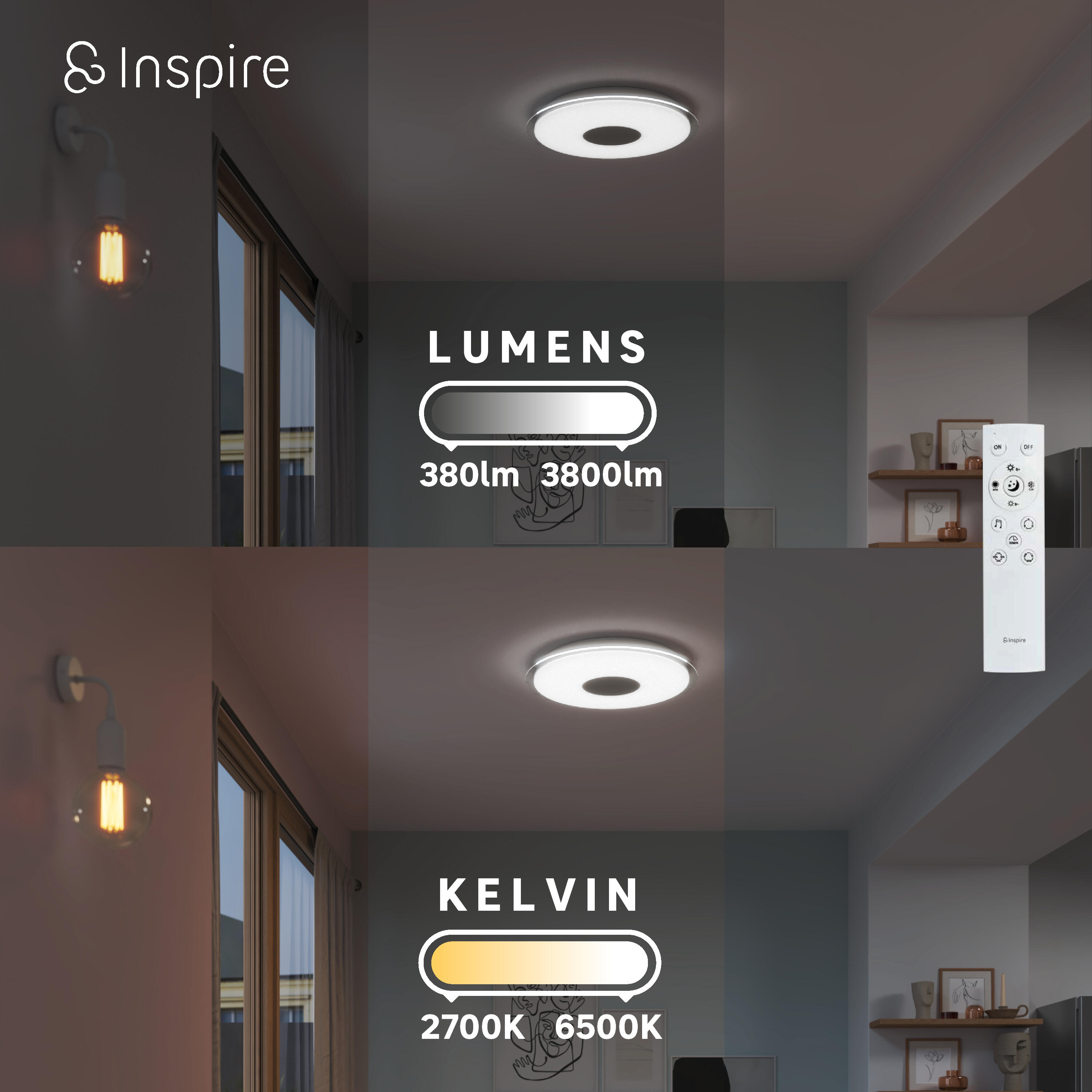 Plafonnier, changement de couleur, enceinte bluetooth, Vizzini ENKI INSPIRE D56 - 12