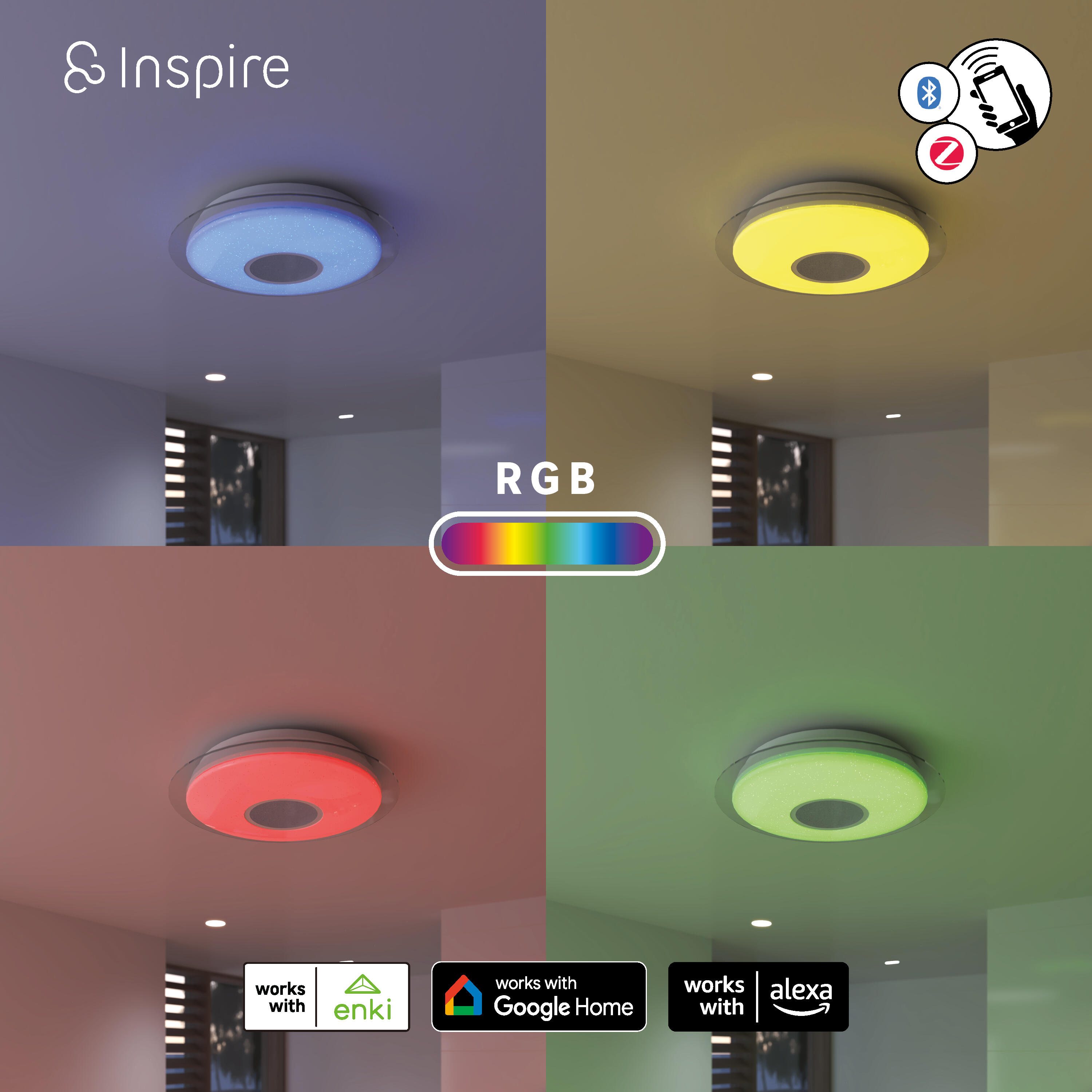 Plafonnier LED salle de bain connecté Vizzini Enki, D.40 cm, Inspire ...