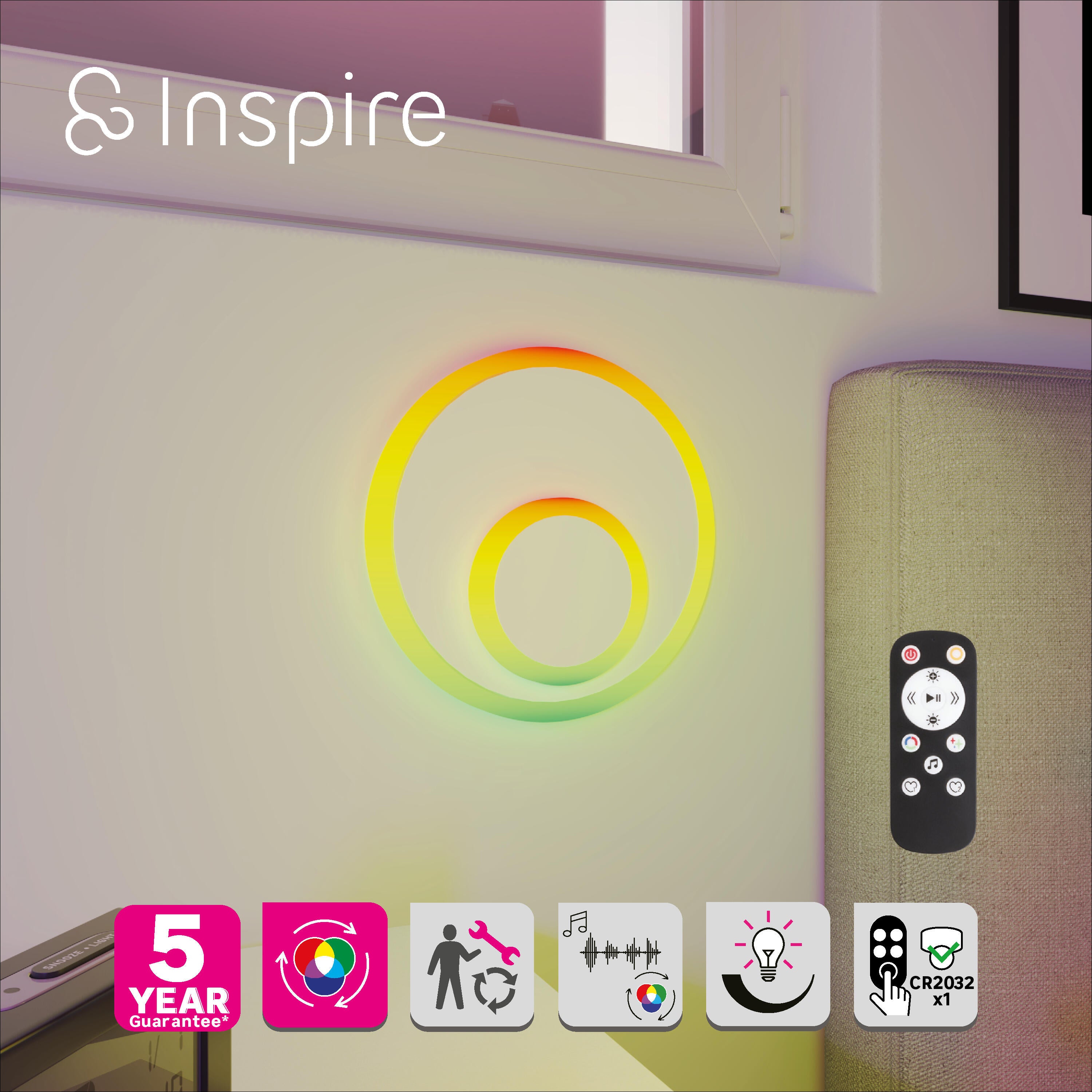 Applique murale LED ronde métal blanc 980 lumens, INSPIRE Kenshi - 2