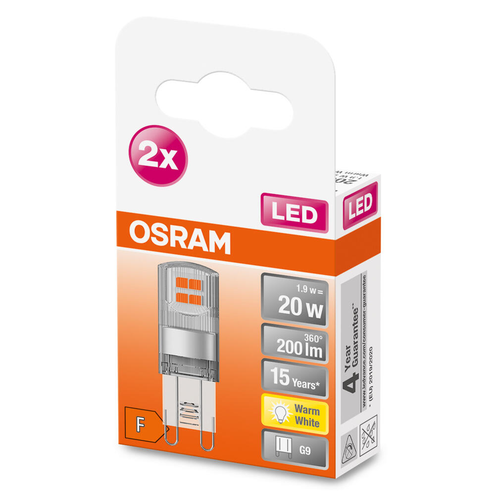 Lot de 2 ampoules led, capsule G9, 200lm = 20W, blanc chaud, OSRAM - 2