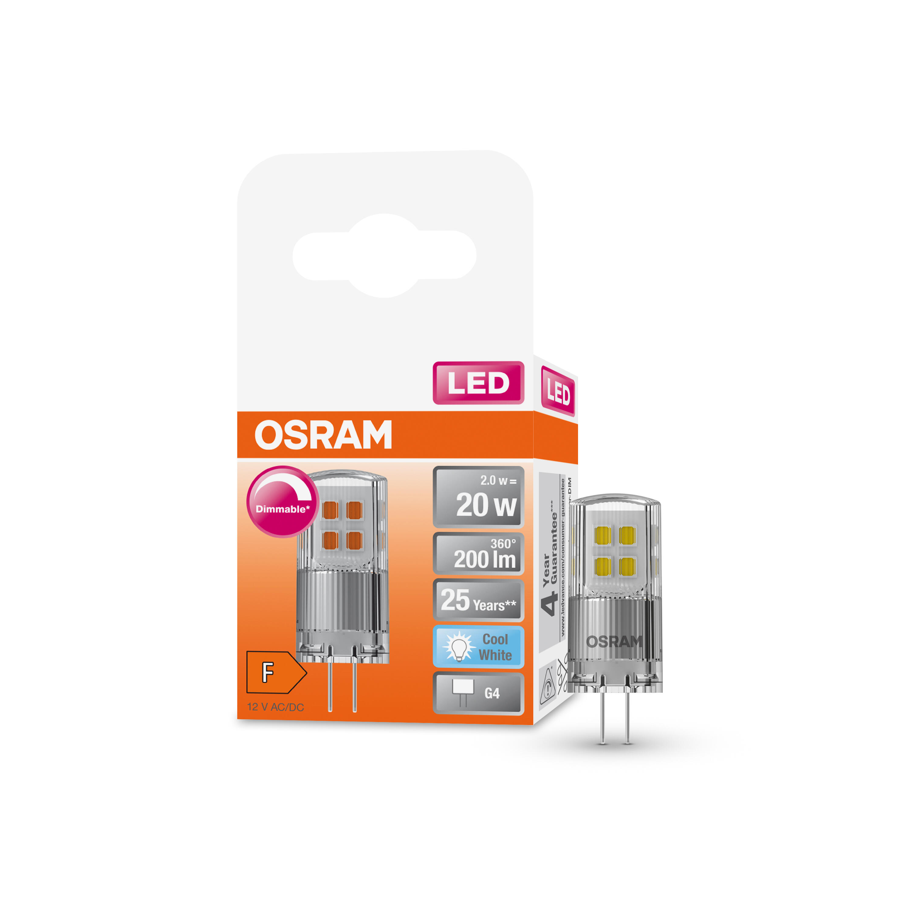 Ampoule led, capsule G4, 200lm = 20W, blanc neutre, dimmable, OSRAM - 2