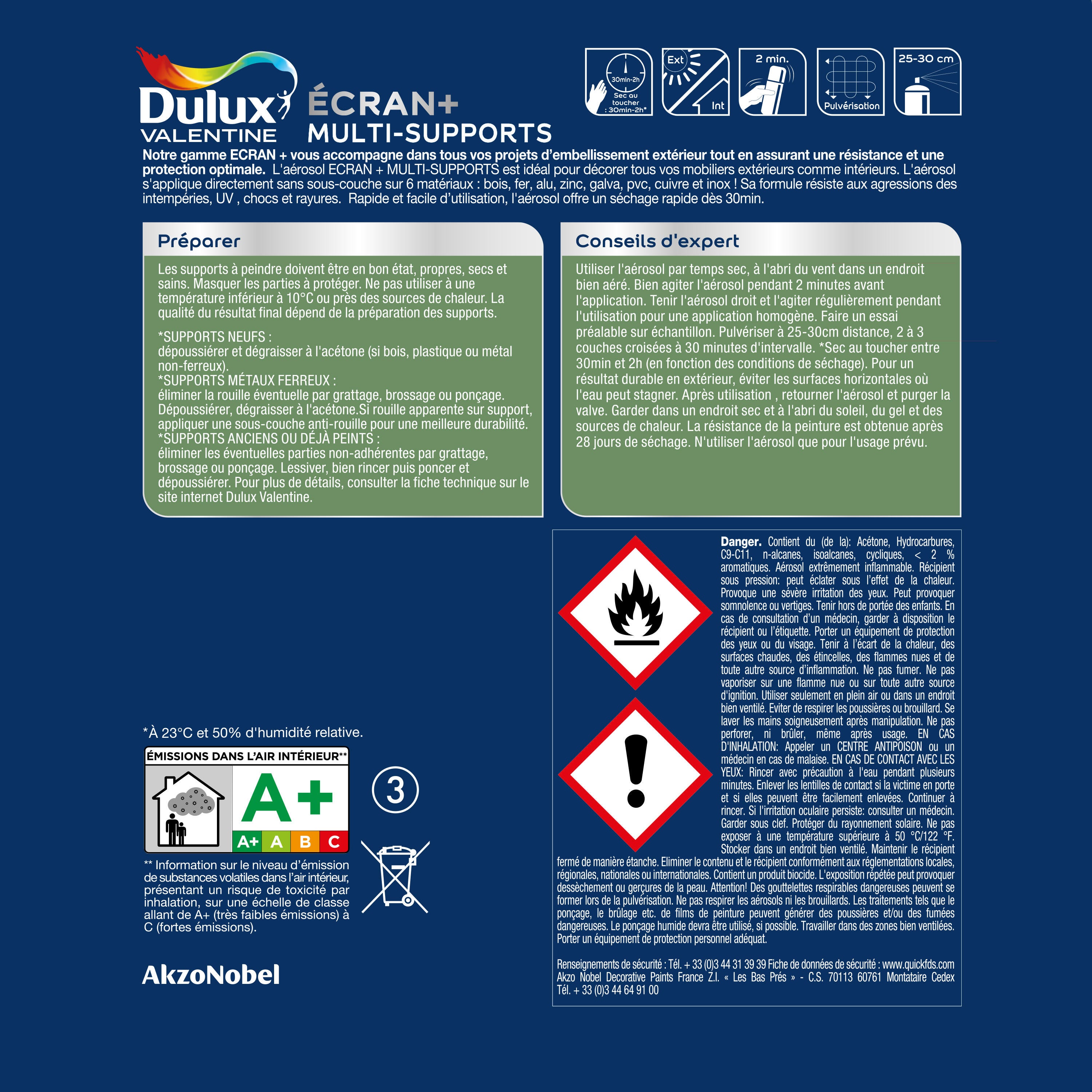 Bombe de peinture Ecran + DULUX VALENTINE mer du sud satiné 400 ml - 5