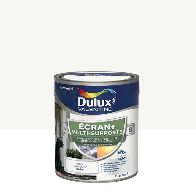 Peinture extérieure bois, fer, pvc Ecran + DULUX blanc satiné  2l