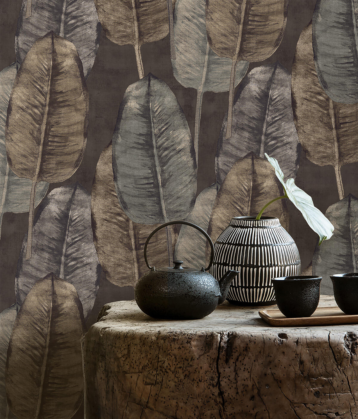 Carta da parati Leaf marrone, tortora, beige, 53 cm x 10.05 m - 2