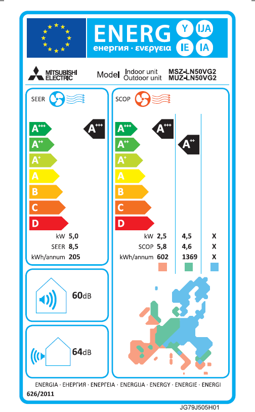 Unità interna condizionatore MITSUBISHI ELECTRIC 18000 BTU inverter WIFI A+++/A++ serie LN - 5