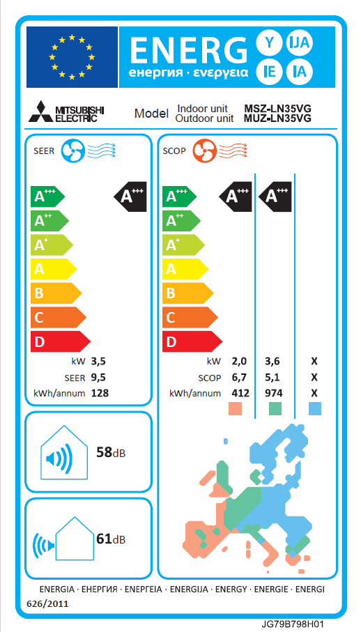 Unità interna condizionatore MITSUBISHI ELECTRIC 12000 BTU inverter WIFI A+++/A+++ serie LN - 5