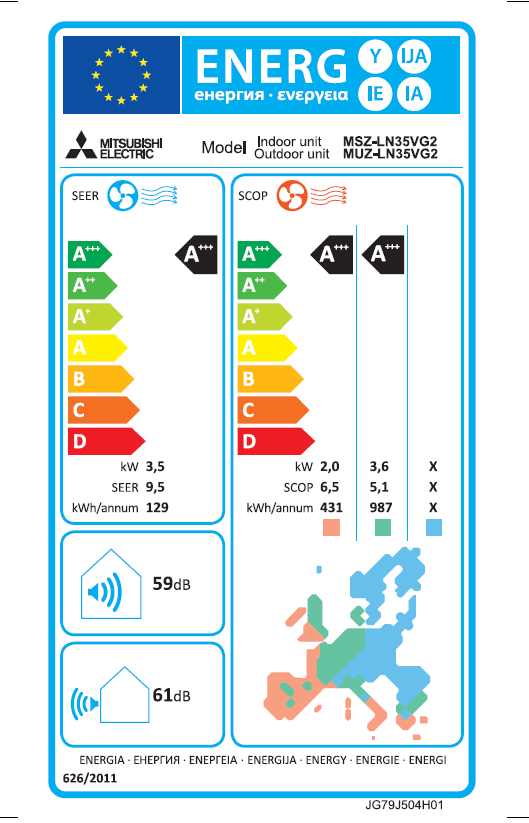 Unità interna condizionatore MITSUBISHI ELECTRIC 12000 BTU inverter WIFI A+++/A+++ serie LN - 4