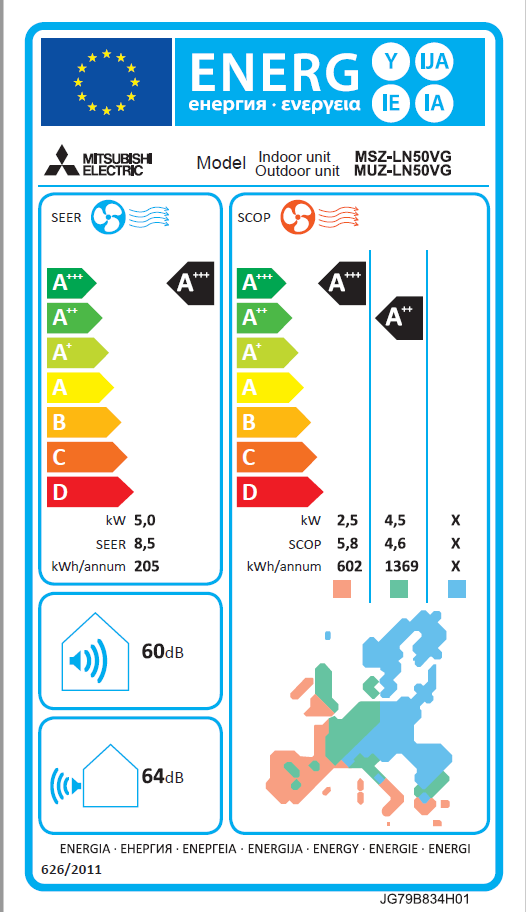 Unità interna condizionatore MITSUBISHI ELECTRIC 18000 BTU inverter WIFI A+++/A++ serie LN - 4