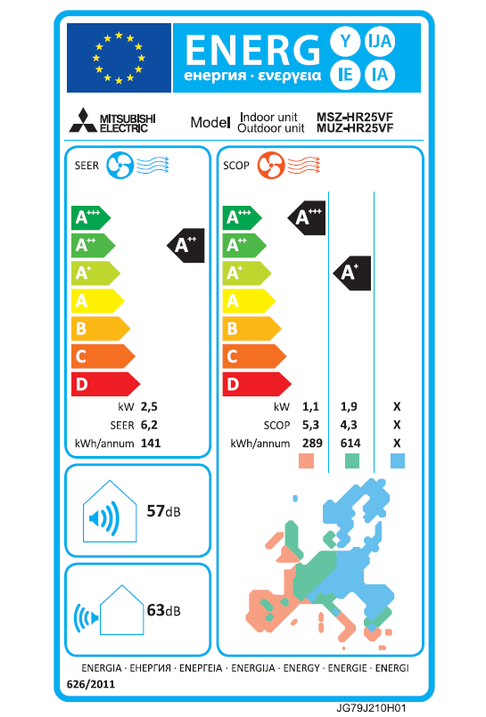 Unità interna condizionatore MITSUBISHI ELECTRIC 8500 BTU inverter A++/A+ serie HR - 4