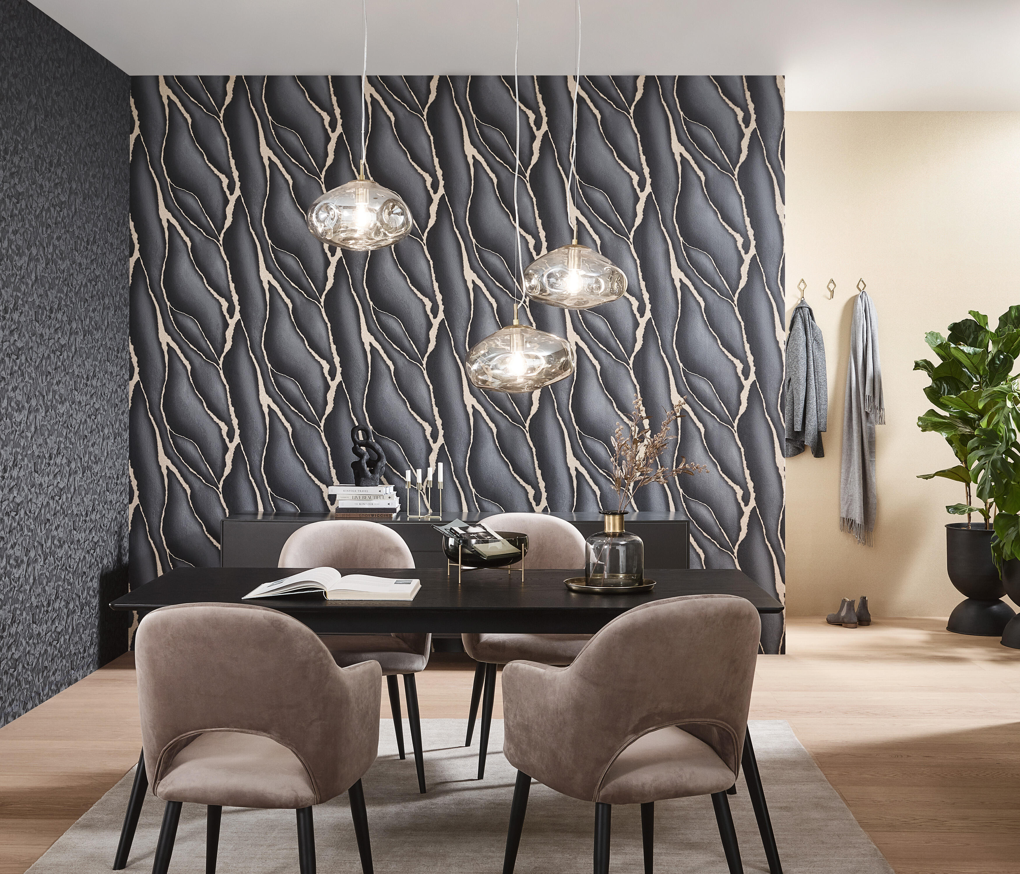 Papier Peint Intissé - OUTAD - Noir Classique - 10m X 0,53m - Facile à