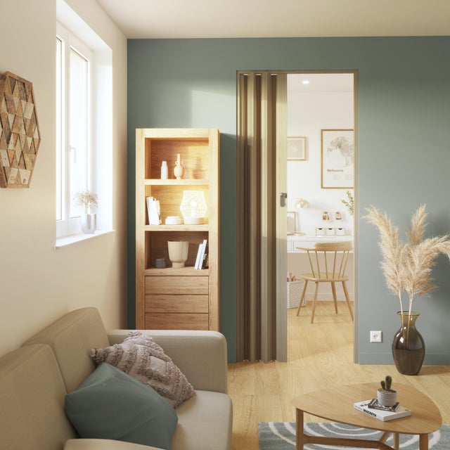Porta a soffietto Freya con serratura in pvc colore noce L 85 x H 214 cm