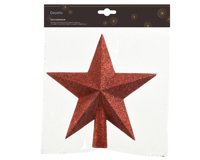 Estrela de topo glitter 19 cm vermelho