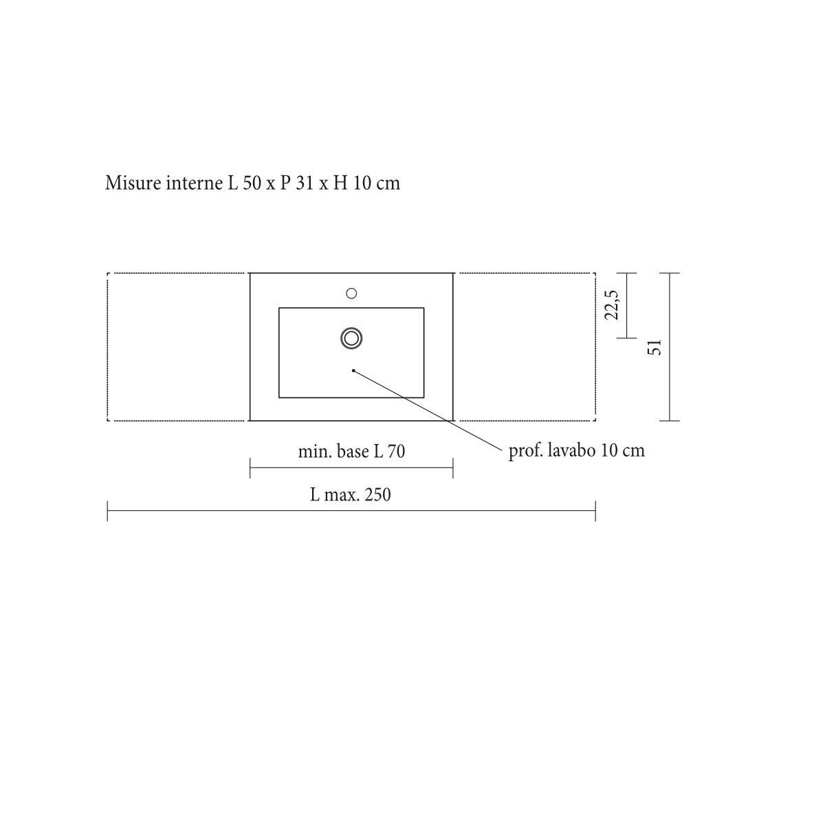 Top per lavabo Strat L.70-105XSP.1,2 VP colore su ordinazione stratificato, disponibile su misura - 2