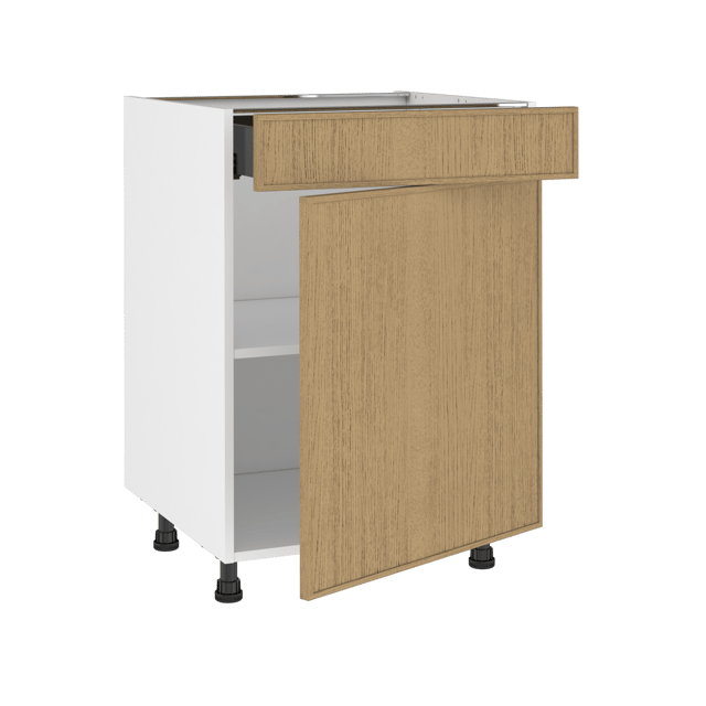 Meuble bas de cuisine Malmö chêne 1 porte et 1 tiroir H77 x l60