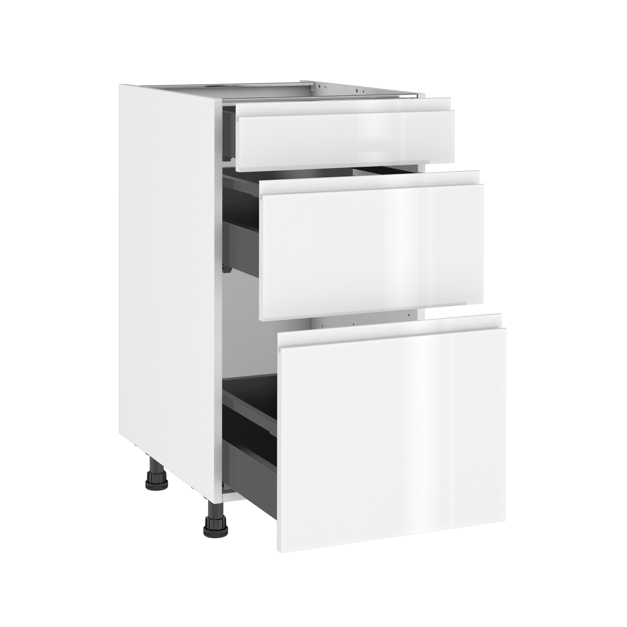 Szafka kuchenna kompletna Tokyo 45 cm biała połysk 3 szuflady Delinia iD