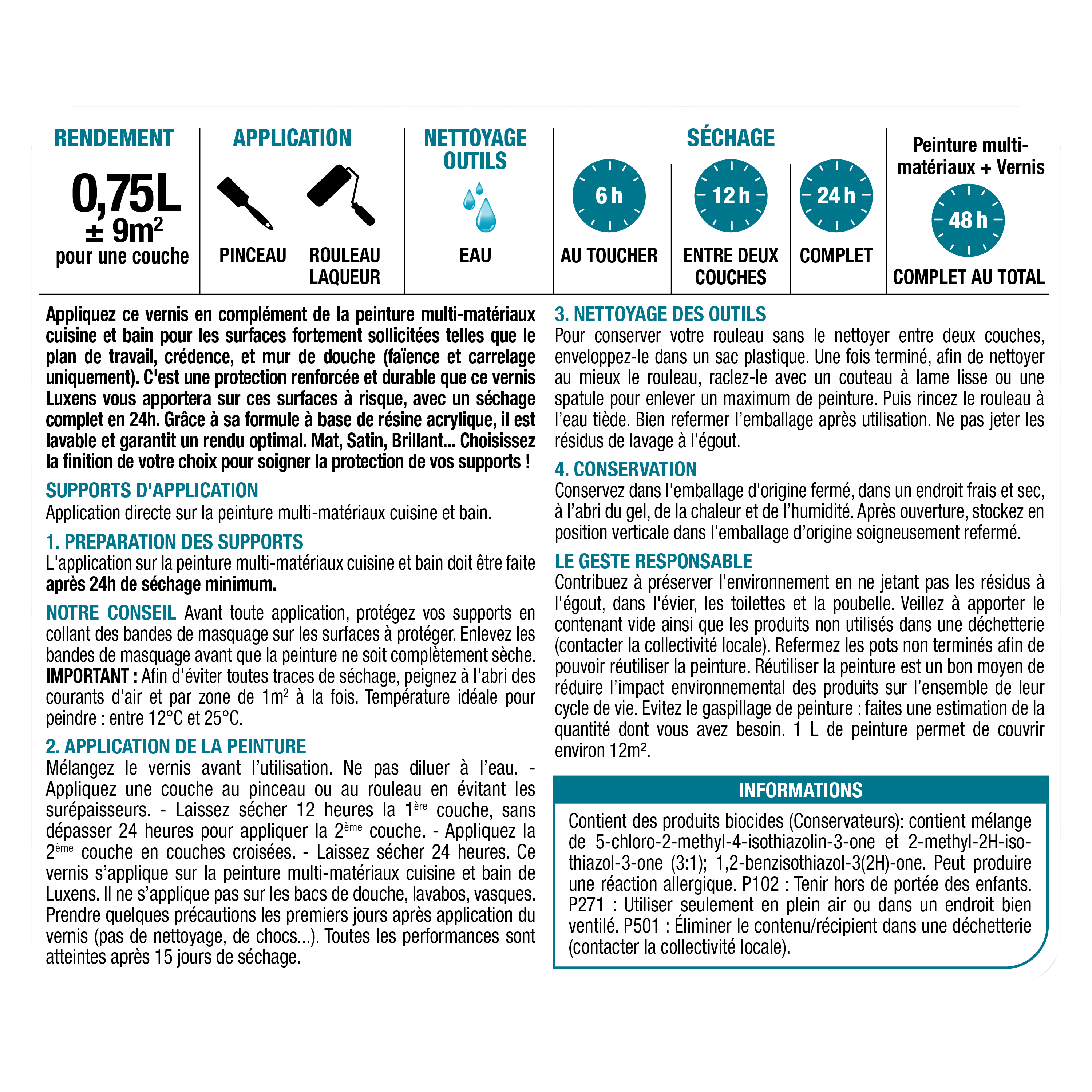 Vernis Cuisine et bain, LUXENS, incolore satiné, 0.75L - 4