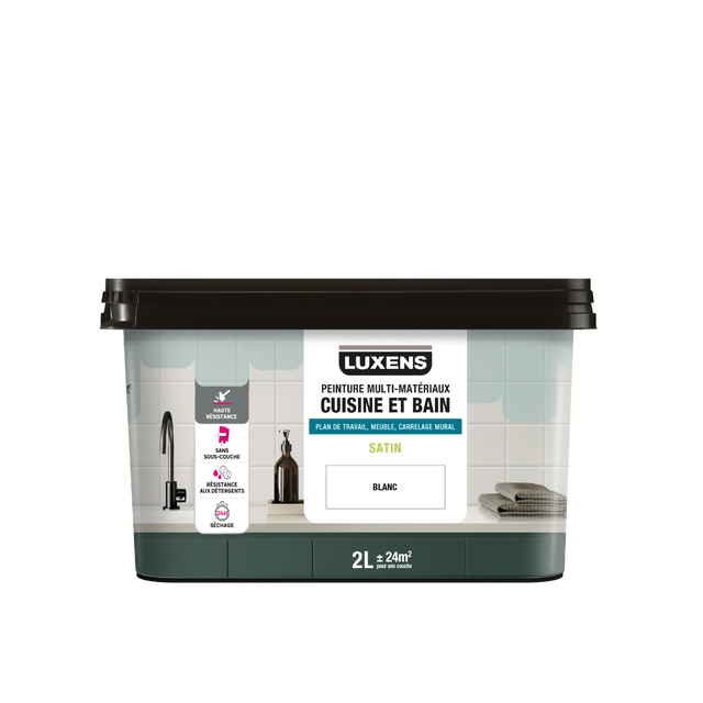 Peinture carrelage, meuble, crédence blanc satin LUXENS Cuisine et bain 2L