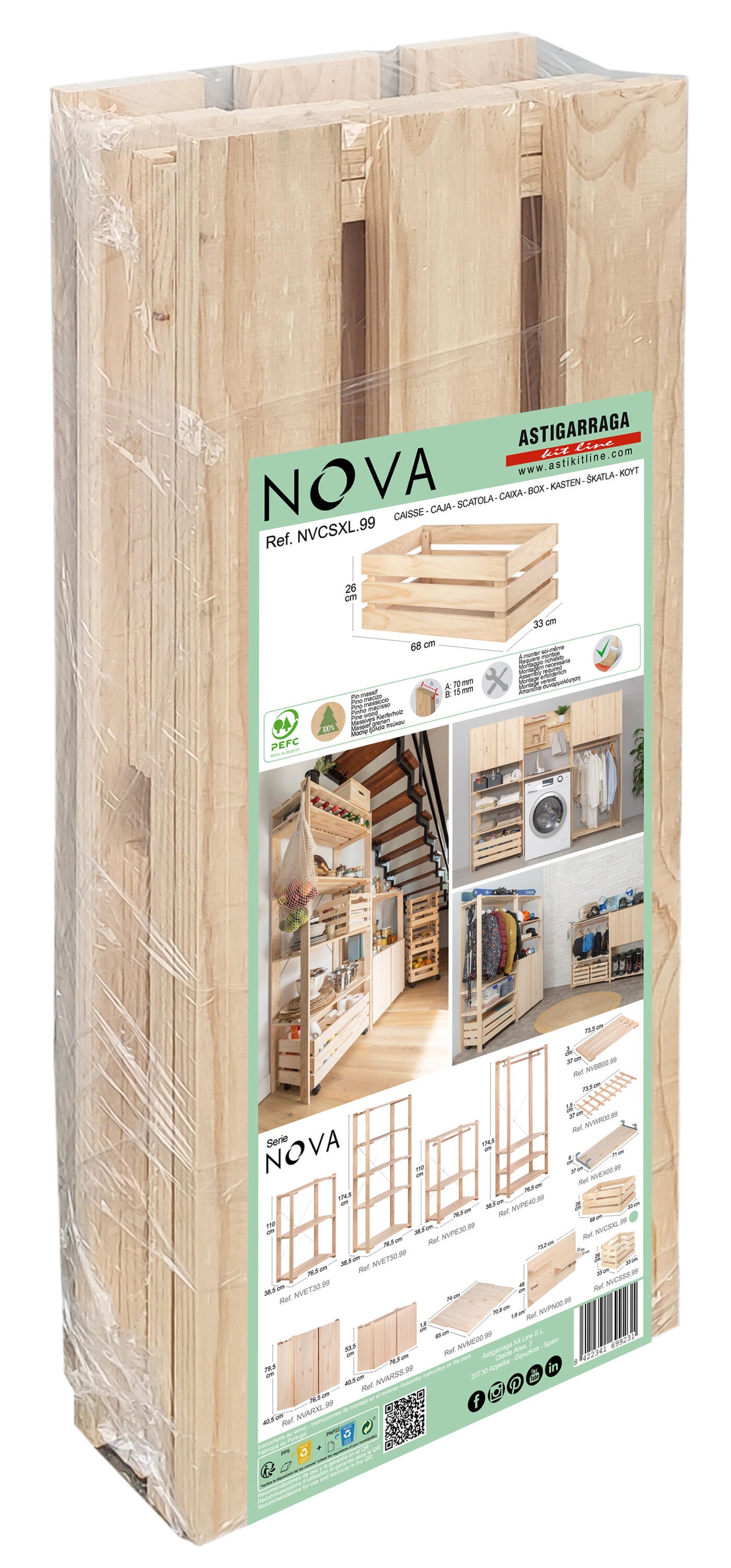 Caixa 26x68x33 cm madeira Nova - 6