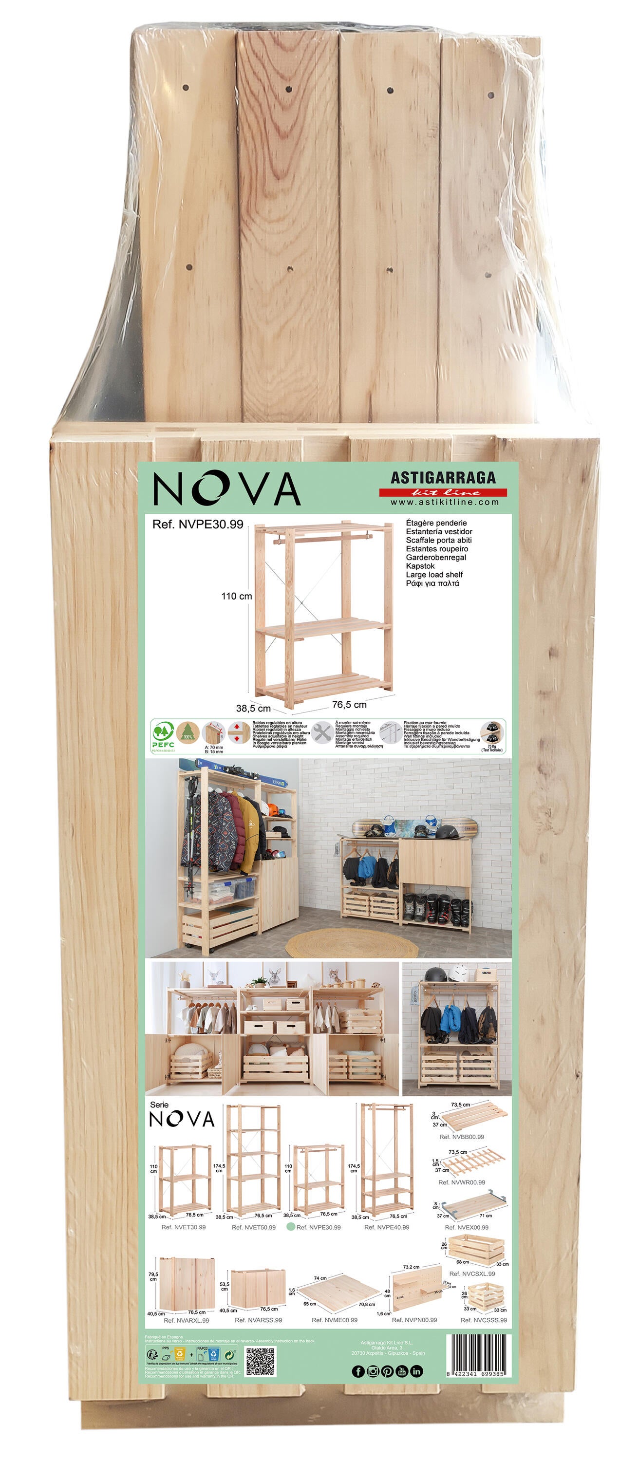 Roupeiro aberto baixo madeira natural 76,5x110x38,5 cm Astigarraga - 6