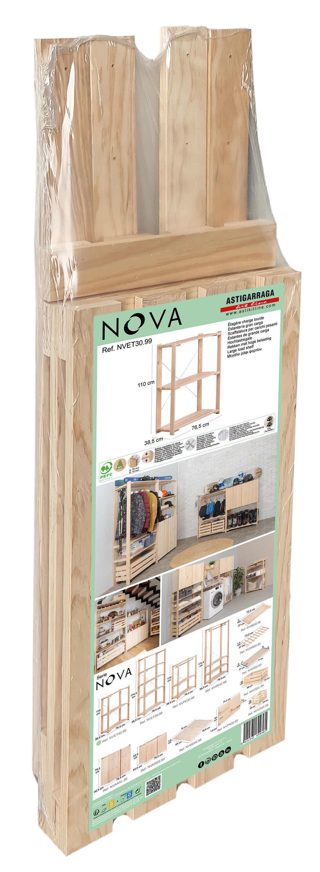 Estantería de madera en bruto con 3 baldas ASTIGARRAGA carga máxima 225 kg 110x76.5x38.5cm - 17