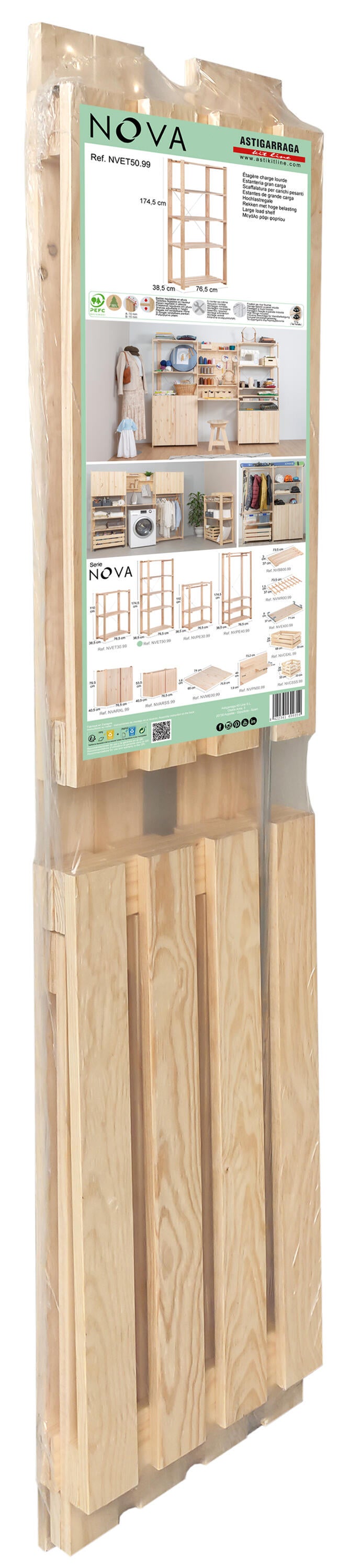 Estantería de madera en bruto con 5 baldas ASTIGARRAGA carga máxima 375 kg 174.5x76.5x38.5cm - 23