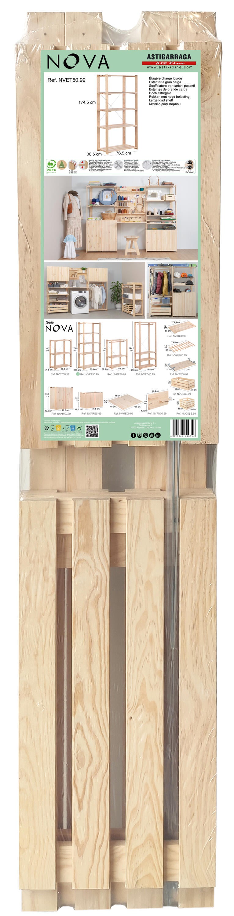 Estantería de madera en bruto con 5 baldas ASTIGARRAGA carga máxima 375 kg 174.5x76.5x38.5cm - 22