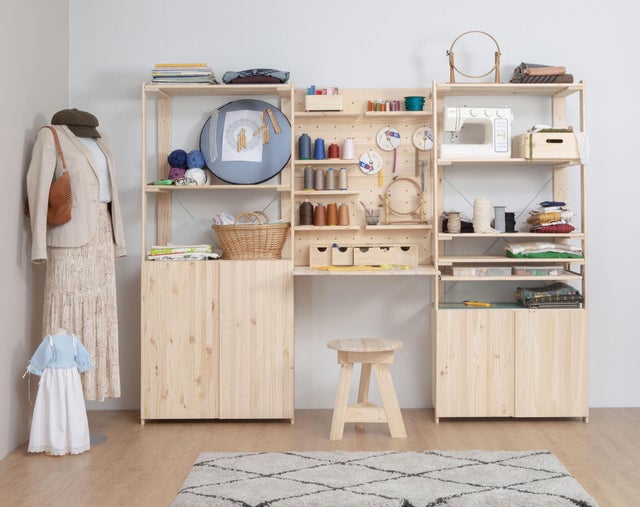 Conjunto de estantes para atelier de costura pinho Nova