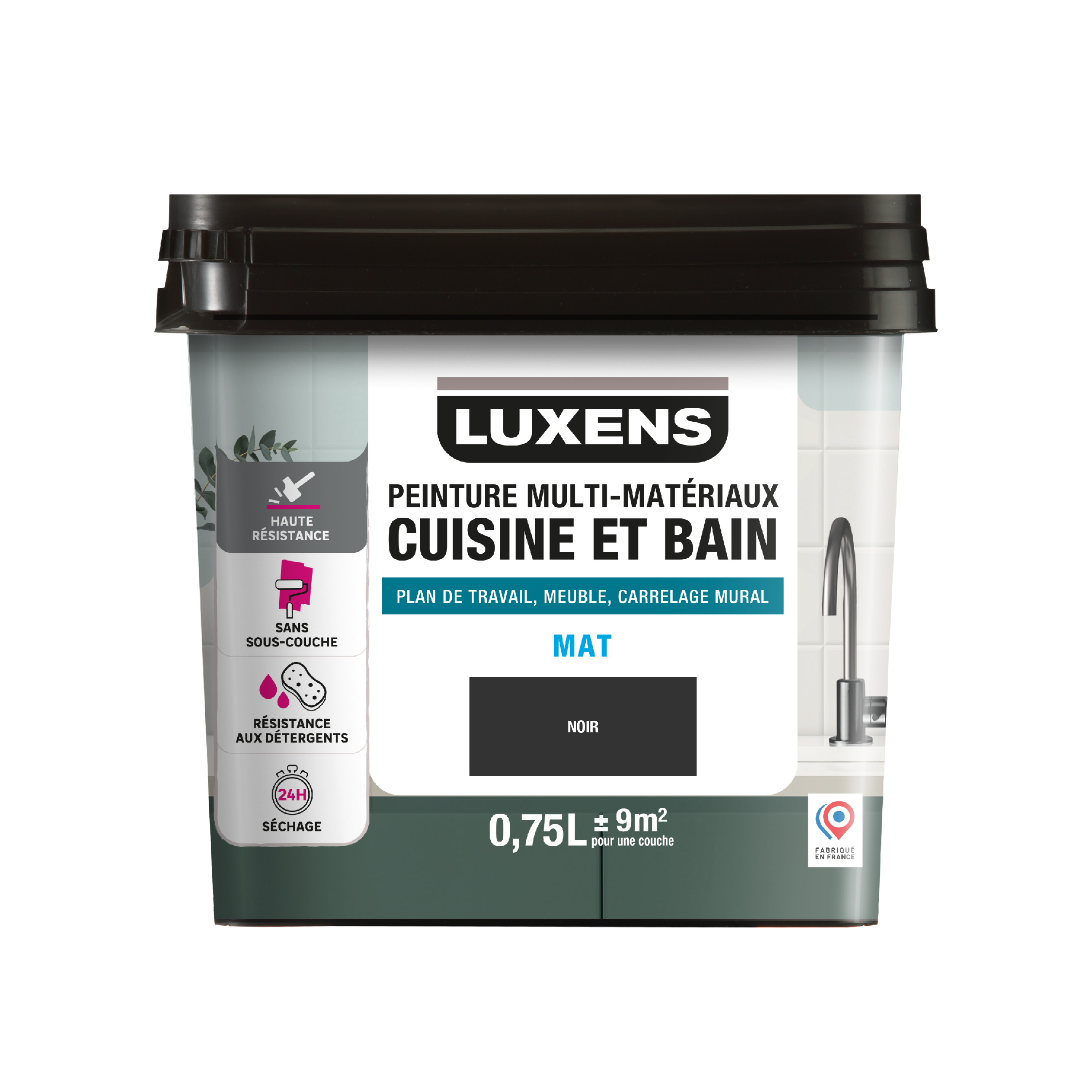 Peinture carrelage, meuble, crédence noir mat LUXENS Cuisine et bain 0.75L - 9