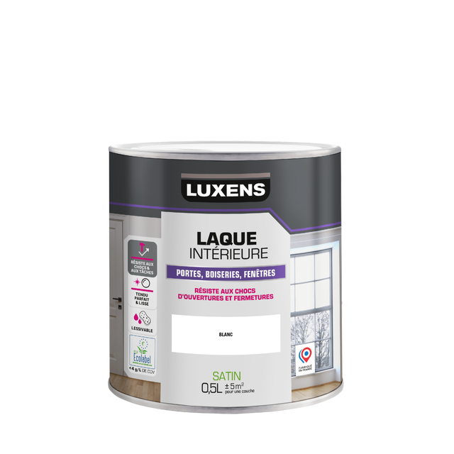 Laque intérieure porte, fenêtre, boiserie blanc satin LUXENS Laque 0.5L