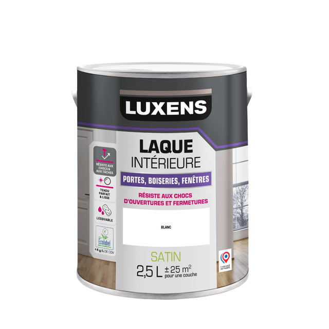 Laque intérieure porte, fenêtre, boiserie blanc satin LUXENS Laque 2.5L