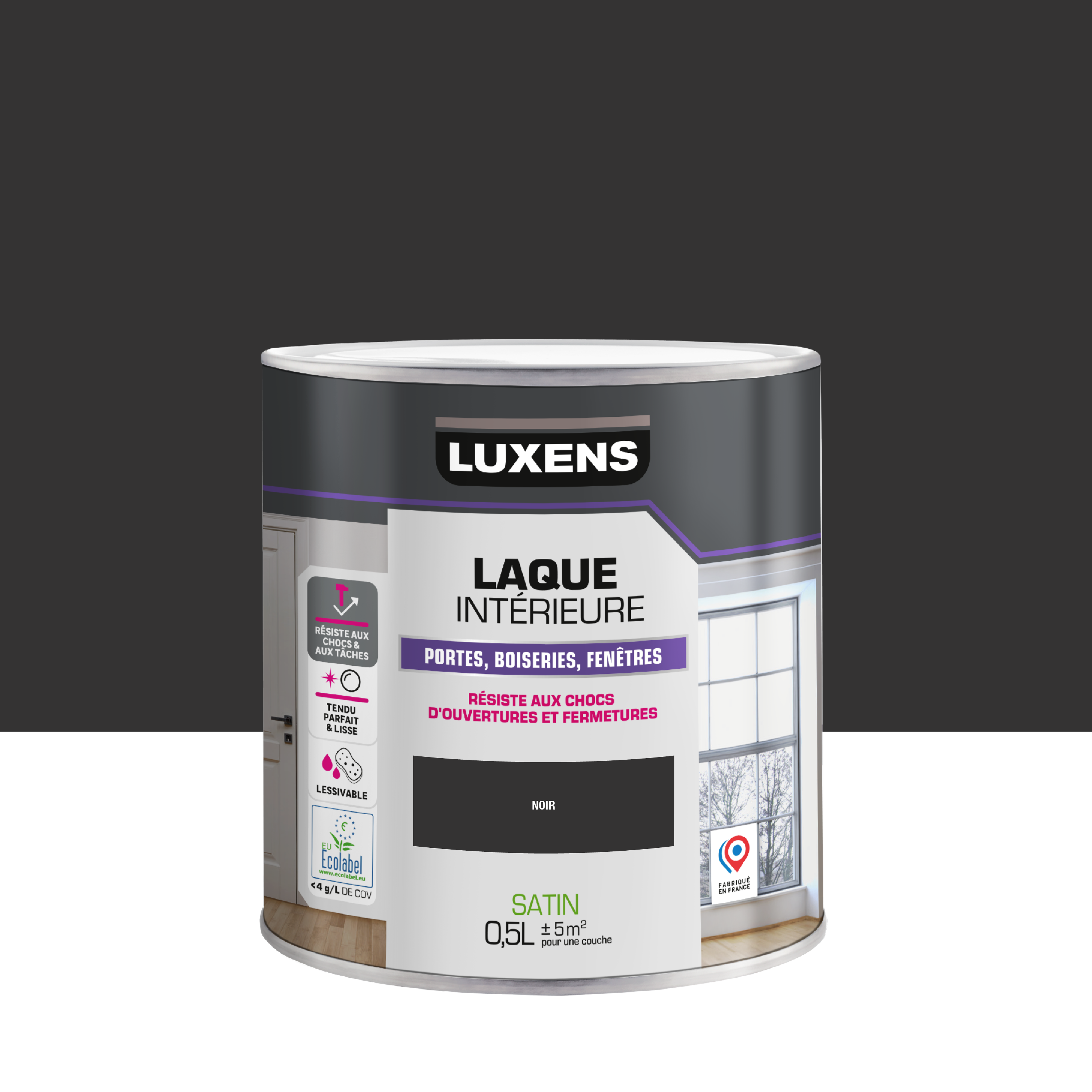 Laque porte, fenêtre, boiserie noir satin LUXENS , 0.5L