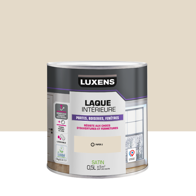 Laque intérieure porte, fenêtre, boiserie paper 2 satin LUXENS Laque 0.5L