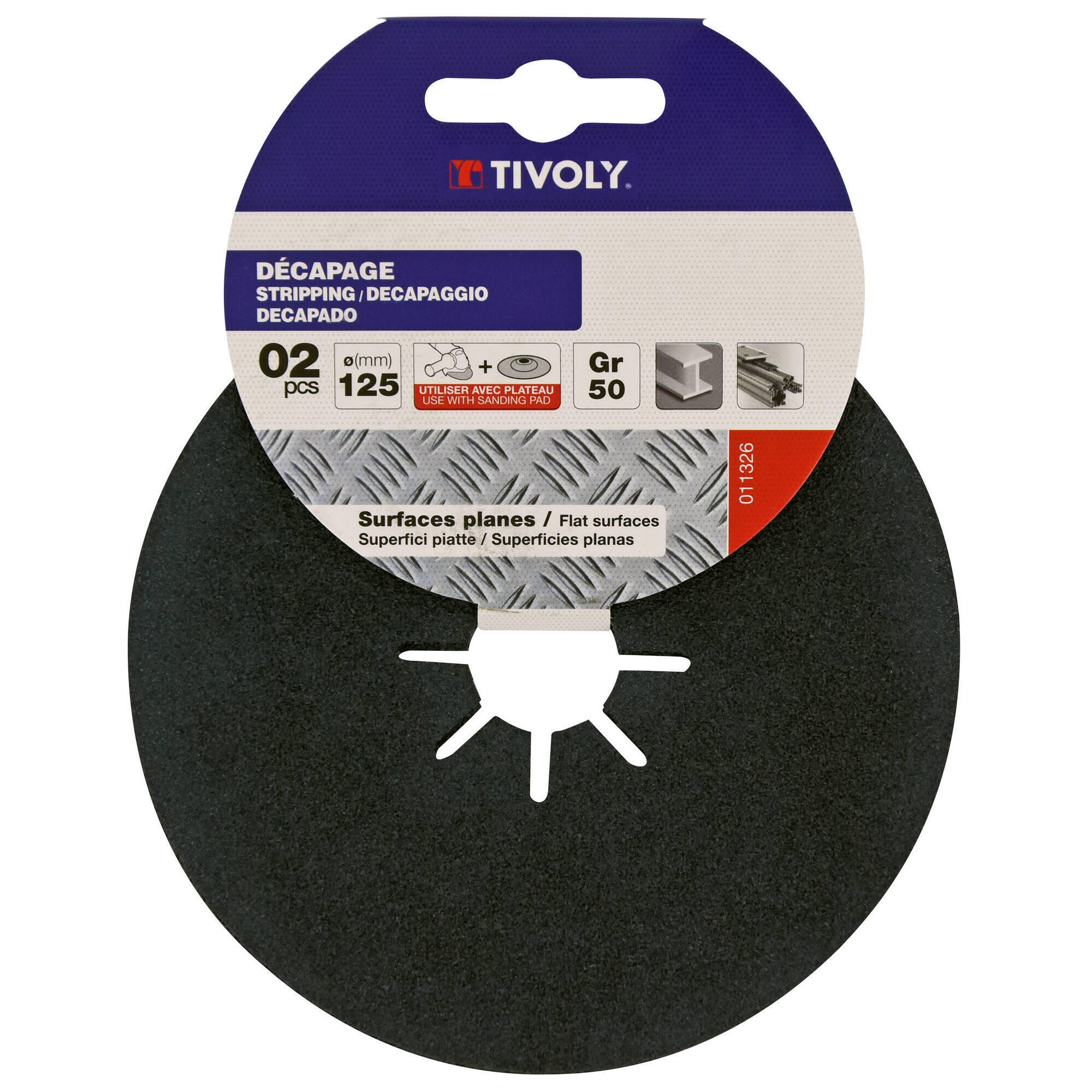 Lot de 2 disques de décapage pour métal,Diam.125 mm Grain 50 TIVOLY