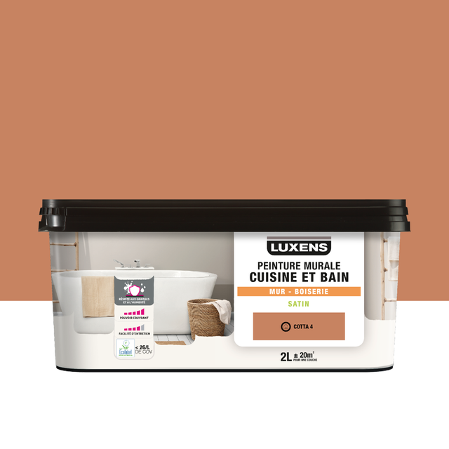 Peinture mur, boiserie cotta 4 satin LUXENS Cuisine et bain 2L