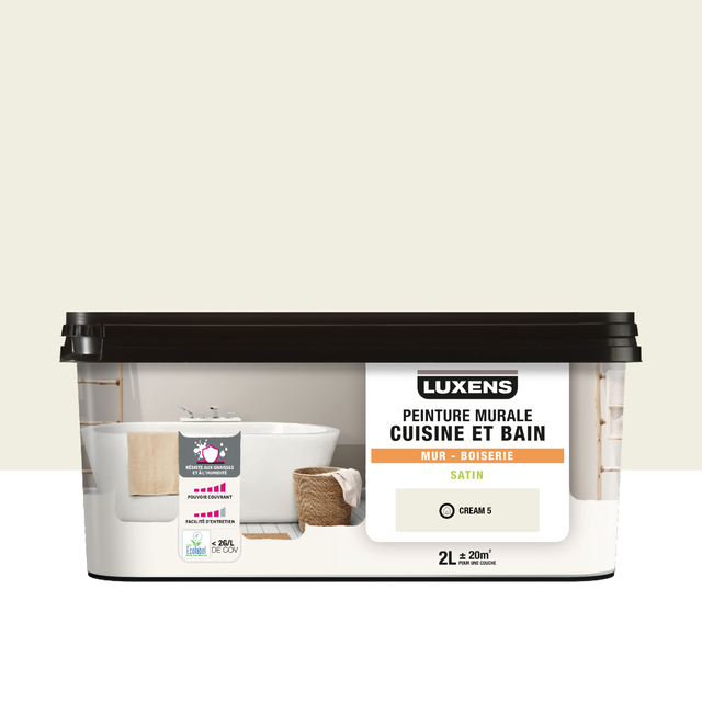 Peinture mur, boiserie cream 5 satin LUXENS Cuisine et bain 2L