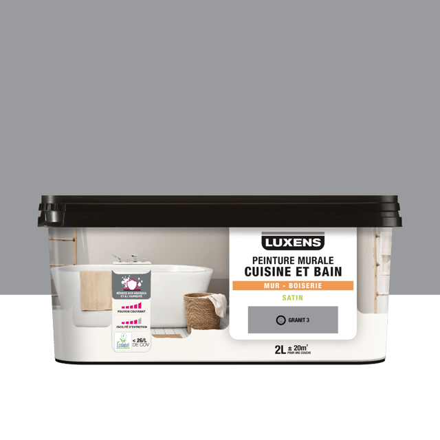 Peinture mur, boiserie granit 3 satin LUXENS Cuisine et bain 2L