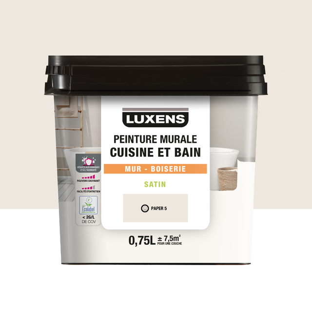 Peinture mur, boiserie paper 5 satin LUXENS Cuisine et bain 750ml