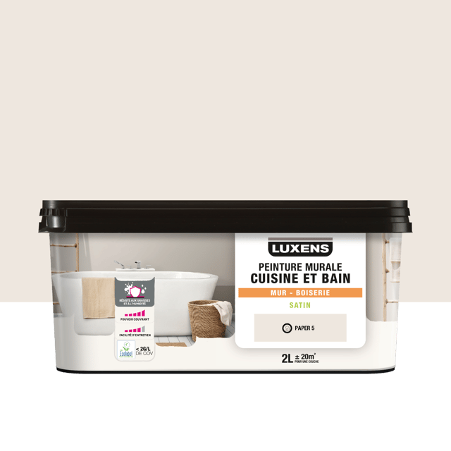 Peinture mur, boiserie paper 5 satin LUXENS Cuisine et bain 2L