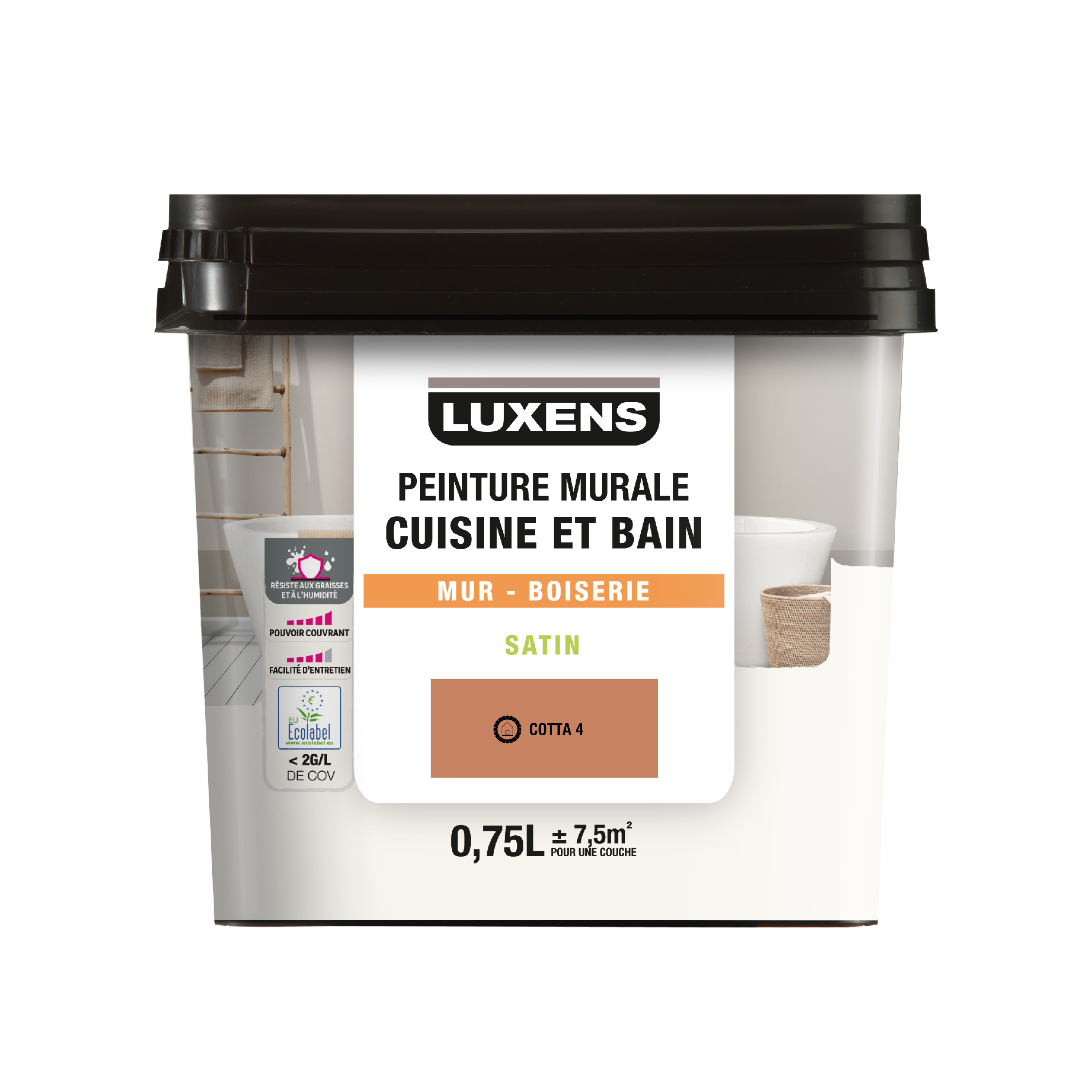 Peinture mur, boiserie cotta 4 satin LUXENS Cuisine et bain 0.75L - 6